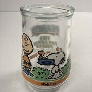 Vtg Welch's Jelly Jar Glass Peanuts Two for Lunch Please Charlie Brown Snoopy #6